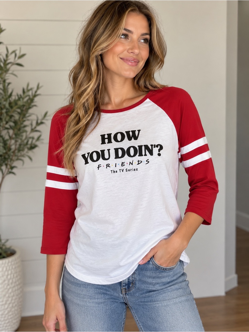 Friends "How You Doin'?" Kids Raglan Tee - White & Red